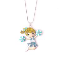 Wholesale Fashion Crystal Cheerleader Cartoon Figure Dance Girl Pendant Cheerleading Girl Sports Snake Chain Necklace