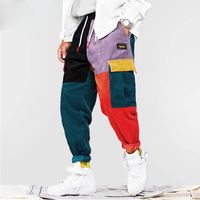 Wholesale 2019 Hip Hip Pants Vintage Color Block Patchwork Corduroy Cargo Harem Pant Streetwear Harajuku Jogger Sweatpant Cotton Trousers