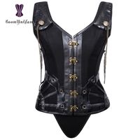 Wholesale Shoulder Straps Women s Faux Leather Corset Bustier Clubwear Costumes Gothic Stampunk Corsets With Chain