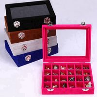 Wholesale 24 Grid Velvet Glass Jewelry Ring Display Organizer Box Tray Holder Earrings Storage Case Showcase Display Storage Section Boxes RRA3237