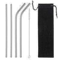 Wholesale 8 Inches Eco Friendly Reusable Straw Stainless Steel Straw Metal Smoothies Drinking Straws Set with Brush Bag