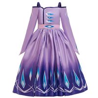 Wholesale Princess Dress Up for Girl Long Sleeve Sash Snow Queen Fancy Costume Halloween Pageant Party Clothes Kids Purple Clothing