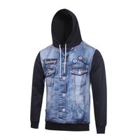Wholesale 3D digital Denim jacket printing hooded fleece straight type men s hoodies with long sleeve male sweatshirts