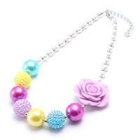 Wholesale Charm purple flower beads chunky baby necklace fashion girls chokers jewelry new arrival bubblegum necklace kids toy