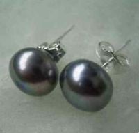 Wholesale 8 mm Natural South Sea Black Pearl Earrings Silver Accessories