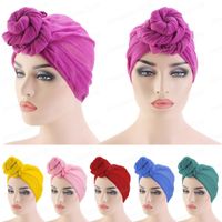 Wholesale Women Muslim Knot Turban Hats Knot Beanie Hair Loss Head Cover Caps Bonnet Wrap Cap Indian Voile Soft Headwear Solid Color New