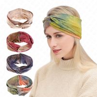 Wholesale Women Tie Dyed Headband Elastic Wrap hairwrap Bow Hairband Yoga Fitness Run Sweat Band Cross Knot Wide Band Turban Bohemian Headscarf D62907