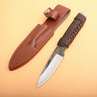 Wholesale Fast Shipping Survival Straight Hunting Knife High Carbon Steel Drop Point Hand Forged Blade Full Tang Leather Handle With Leather Sheath