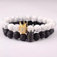 Wholesale Volcanic Stone Bracelet Crown Natural Chakra Energy Beads Bracelets Colorful Metal Rhinestone Strands Jewelry Accessories