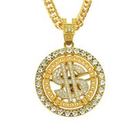 Wholesale Mens Luxury Necklace Jewelry Fashion Design Gold Silver Rhinestone Round Iced Out US Dollar Pendant Punk Chain Hip Hop Necklace Gift for Men