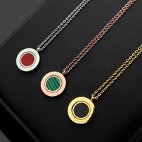 Wholesale New Arrive Fashion Lady L Titanium steel Lettering K Plated Gold Necklaces With Rotating Malachite Carnelian Two sided Pendant