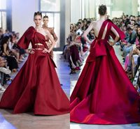 Wholesale Red One Shoulder Evening Dresses Elie Saab Ruffle Sweep Train Formal Prom Gowns Runway Fashion Backless Party Celerity Dress