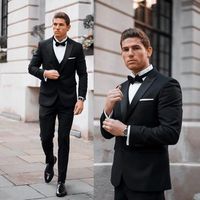 Wholesale Handsome Black Wedding Tuxedos Peaked Lapel Slim Fit Two Button Groom Wear Formal Party Prom Men Suit Blazer Jacket Pants