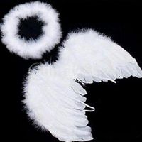 Wholesale 1 set Lovely Baby Kids White Feather Angel Wings with Headband Headwear for Birthday Party Decoration Hot sale