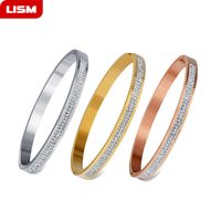 Trendy Jewelry 3 Colors Rose Gold Silver Two Row Crystal Rhinestone Pave Stainless Steel Bracelets Bangles for Women Girl Gifts