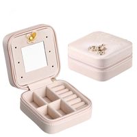 Wholesale Travel portable leather jewelry box with mirror cosmetic makeup organizer earrings Casket three tier storage box best gift