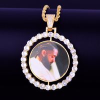 Wholesale Custom Made Photo Rotating double sided Medallions Pendant Necklace cuban LINK Chain Zircon Men s Hip hop Jewelry x1 inch