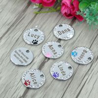 Wholesale 100pcs Blank Dog Tags Pet Puppy Cat ID Tag Engraved Custom Dog Collar Accessories Stainless Steel Name Tag Paw For Dogs Cats Pink