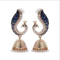 Wholesale Retro Indian Bollywood Kundan Peacock Jhumka Jhumki Drop Earrings Gypsy Jewelry GD136