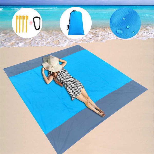 200x210cm Tapis de plage imperméable sans sable en plein air portable poche pique-nique tapis de voyage tente tapis matelas camping literie pad couverture Y0706