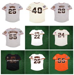 2010 2012 World Series SF Giants Baseball Jersey Tim Lincecum Barry Bonds Buster Posey Madison Bumgarner Willie Mays Deion Sanders Will Clark Strawberry Taille