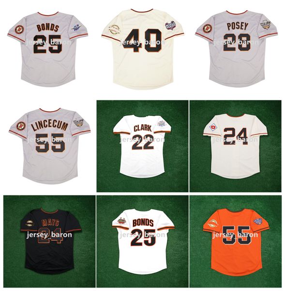 2010 2012 World Series SF Giants Baseball Jersey Tim Lincecum Barry Bonds Buster Posey Madison Bumgarner Willie Mays Deion Sanders Will Clark Strawberry Taille