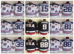 2010 Team USA Hockey Jersey Retror Blue 9 Zach Parise 88 Patrick Kane 81 Phil Kessel 28 Brian Rafalski 39 Miller 15 Langenbrunner49823533