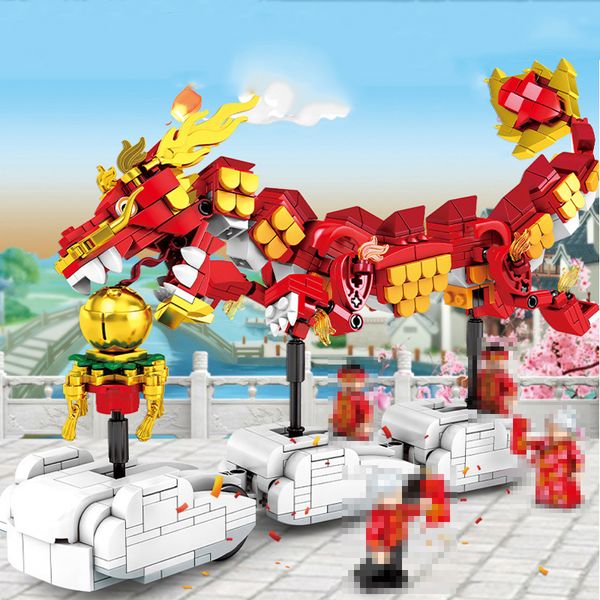 201015 China Festival de Primavera Chino Dragon Dance Model Kit Building Block Toy para niños