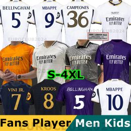 24 25 Bellingham Vini Jr Soccer Jerseys Kroos Tchouameni 2024 2025 Mbappe kampioen voetbalshirt Real Madrids 4th Purple Rodrygo Modric Valverde Camisetas Men