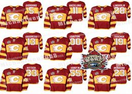 Maillots d'échauffement des Flames de Calgary 2011 Heritage Classic Matthew Tkachuk Johnny Gaudreau Sean Monahan Elias Lindholm Giordano Mikael B5005688