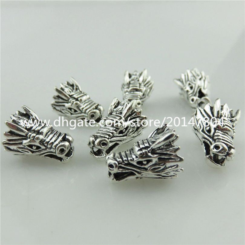 20112 10st vintage silverlegering heliga djur levande manliga drakehuvud spacer pärlor