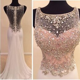 2017 Real Image Vestido de Festa Prom Jurken Ronde Hals Crystal Beads Sparkly Sheer Illusion Sheath Lange Formele Feestjurk Avondjurken