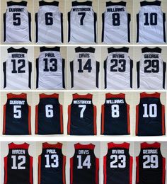 2012 Dream Team Retro Kevin 5 Durant Basketball Jerseys # 6 # 10 avec le joueur Chris 13 Paul 12 Harden 8 Williams 7 Westbrook 14 Davis Blue White Mens Vintage Shirts