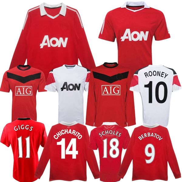 2009 2010 2011 Rooney Giggs Berbatov maillots de football rétro Owen CHICHARITO MAN Evra 09 10 Nani Scholes Vidic vintage United maillot de football classique