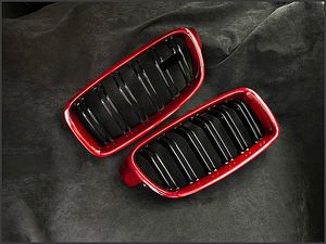1 paire de Grilles de pare-chocs avant de voiture en fibre de carbone rouge pour B-MW série 3 F30 F35 pièces d'auto de remplacement Grille de maille de rein
