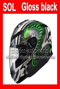 2013 Nouvelle arrivée pour Sol Cool Gloss Glossy Green White Blanc Black Cobra Cobra avec LED Light Moto Full Face Casque Casque de moto H9203169