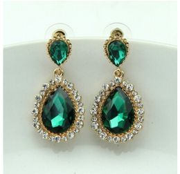 2014 Accessoires de mode Green Crystal Luxury Sparkling Big Gold Drop Orees Boucles pour femmes