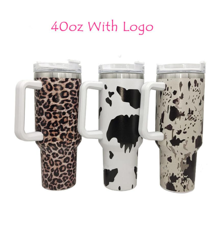 With Stan Logo 40oz Stainless Steel Tumblers Cups With Lids And Straw Cheetah Cow Print Leopard Heat Preservation Travel Car Mugs Large Capacity Water Bottle GG1120