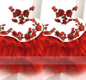 2022 Leuke Mini Quinceanera Jurken Little Peuter Floral Applique Crystal Off Shoulder Pageant Jurk Kids Graduation Teens