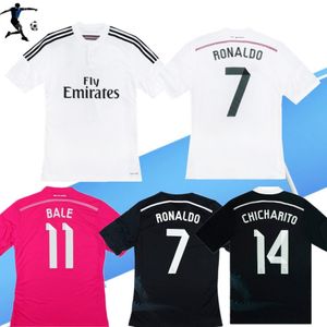 2014 Home Away Shirt Ronaldo Chicharito Benzema Bale isco James Retro Soccer Jersey 14 15 Black Football Shirt Dragon 298p