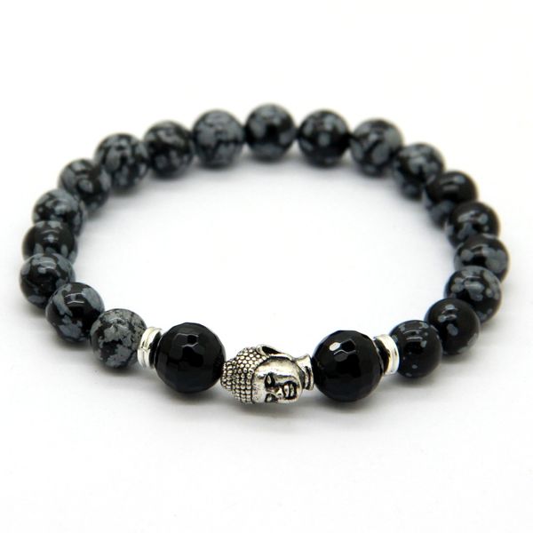 Venta caliente joyería copo de nieve obsidiana plata antigua Buda pulsera Yoga pulsera nuevos productos para hombres y mujeres regalo