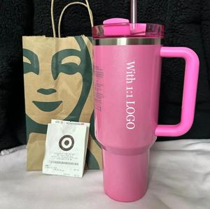 Amerikaanse voorraad winter Roze H2.0 40OZ Mokken Cosmo Pink Parade Tuimelaars Autokopjes Roestvrij staal Doel Rode Flamingo Koffie Valentijnsdag Cadeau Sparkle GG0128