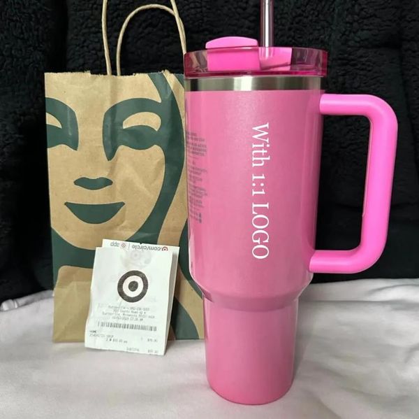 Stock de EE. UU. Invierno Rosa H2.0 40 OZ Tazas Cosmo Pink Parade Tumblers Tazas de coche Objetivo de acero inoxidable Flamenco rojo Café Regalo del día de San Valentín Sparkle GG0128