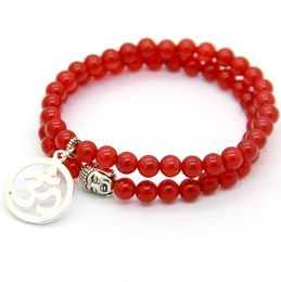 Nieuwe ontwerp Wrap 6mm A Grade Red Agate Geïnspireerd Heren Sieraden Groothandel Set van Boeddha en Om Chakara Yoga Armband