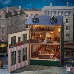 2014 Nieuw diy mini houten poppenhuis met meubels licht poppenhuis casa miniatuur items maison voor speelgoed verjaardagscadeaus d001