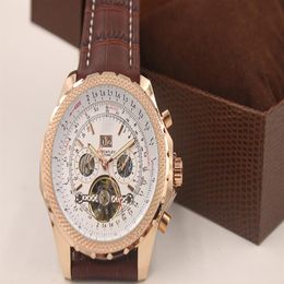 2014 nueva moda banda de cuero marrón 1884 reloj para hombre tourbillion oro acero inoxidable hombre de lujo relojes 311T