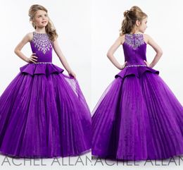 2020 Rachel Allan vestido de fiesta púrpura vestidos de desfile de princesa para niñas cristales brillantes con cuentas cremallera trasera niñas lindas vestidos de flores para niñas