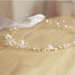 2014 Real Pearl Bridal Tiaras Accessoires de cheveux coquille de fleur de fleur perle or Vine SSJ Mariage Headpice accessoires de cheveux HEA7564649