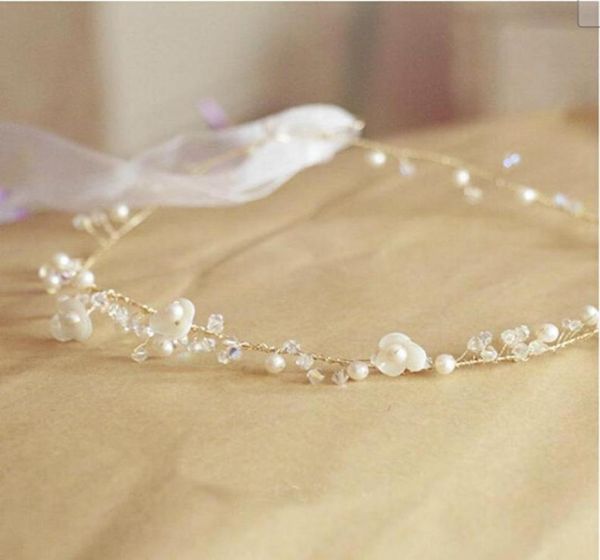 2014 Real Pearl Bridal Tiaras Accessoires de cheveux coquille de fleur de fleur perle or Vine SSJ Mariage Headpice accessoires de cheveux HEA1082702