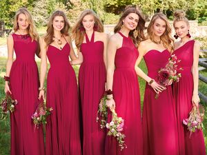 Primavera verano rojo largo vestidos de dama de honor encaje gasa plisado vestido de invitados de boda más el tamaño elegante noche vestidos formales por encargo